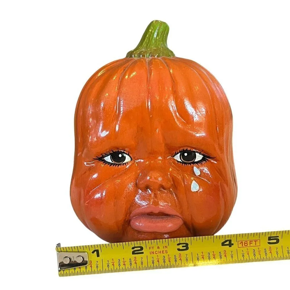 Creepy Anthropomorphic Crying Baby Face Tears Pumpkin Halloween Jack o Lantern